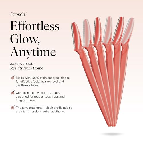 Kitsch Dermaplane Razor for Women Face – Face Razors for Women & Men, Eye Brow Razors & Face Shaver – Exfoliating Facial Razor & Dermaplaner as Skin Care Tool for Smoother Skin - Coral, 6 pcs - color: Coral, size: 1 Count (Pack of 6)