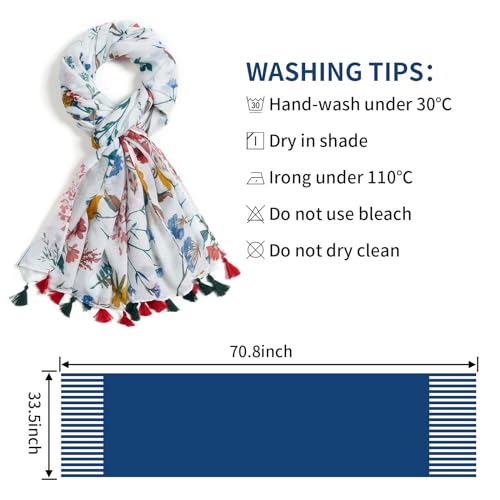 QIUTIMIY Scarf for Women Lightweight Soft Floral Leopard Printed Scarves Fall Winter Fashion Shawl Wrap with Fringe - color: Flower-red White