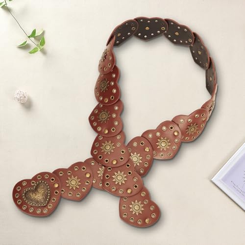 XuoAz Women Wide-Disc-Western-Belt Chunky-Cowgirl Cowboy Belt Concho Country Leather Belt for Dress