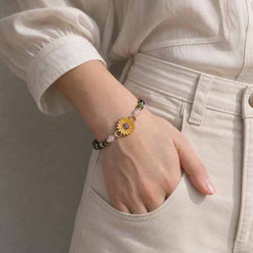 Sunflower Gifts for Women, Gifts for Women Bracelet, Symbol of Positivity Strength and Love, Inspirational Sunshine Jewelry, Birthday Christmas Thank You Gift, Friends Daughter Coworkers - style: Sister