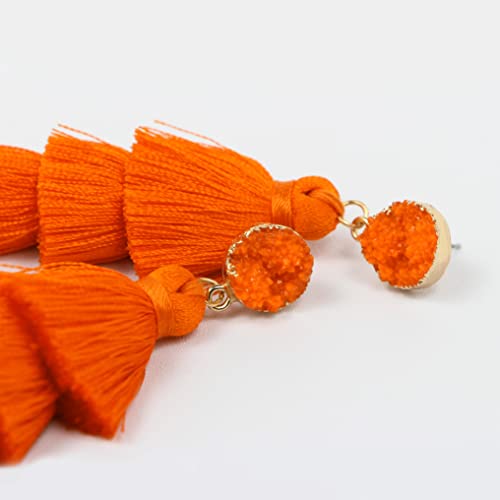 Me&Hz Colorful Layered Tassel Earrings Bohemian Statement Tiered Tassel Big Dangle Drop Earrings for Women Druzy Studs Valentine’s Day Gift - color: Orange