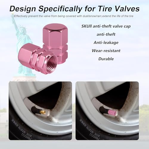 alpmosn Aluminum Tire Stem Valve Caps Wheel Valve Covers Car Dustproof Tire Cap Cover Accessories, Universal for SUV, Car, Bike and Motorcycle，Hexagon Shape (Pink) - color: Pink