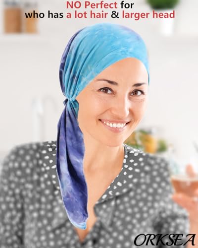 Chemo Headwear for Women Pre-Tied Head Scarf Headwraps Soft Turbans Cancer Hats Chemo Beanie Coverings Scarves - color: Blue and Navy