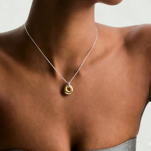 Dainty Oval Pendant Necklace for Women 18K Gold Plated Small Irregular Circle Charm Cute Boho Necklace Statement Chains Minimalist Jewelry - color: B-Gold & Silver