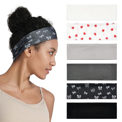 QIUTIMIY Headbands for Women Non Slip - 6 Pack Soft Stretchy Cotton Hair Bands for Women’s Hair – Fashion Sports Headbands for Yoga, Workout, Running, Gym, Daily Wear（Style 6） - color: Style 6