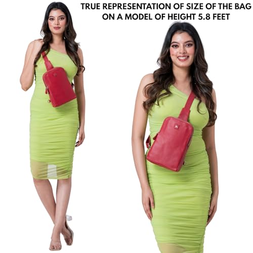 Leather Sling Bag for Women Genuine Crossbody Purse Small Trendy Cross Over Chest with Phone and Credit Card Slots (Red Nappa) - color: Red Nappa
