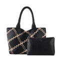 Woven Tote Bag Womens Purse Vegan Leather Shoulder Handbags Fashion Summer Beach Tote Bags Large Travel Totes - color: Black-a