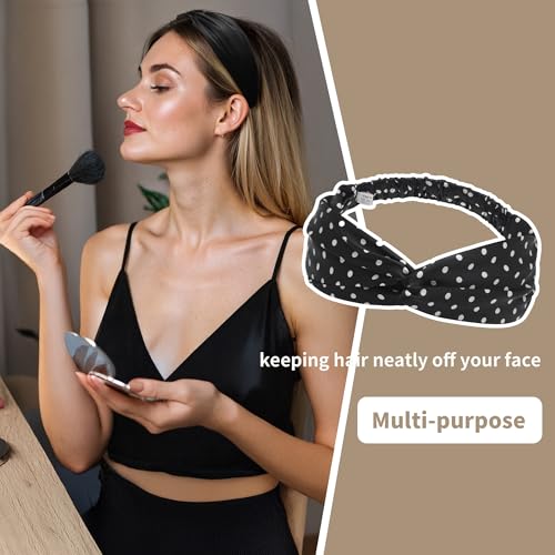 ZLYC Mulberry Silk Headband Elastic Twist Knotted Head Bands for Women's Hair, Polka Dots Black - color: Polka Dots Black