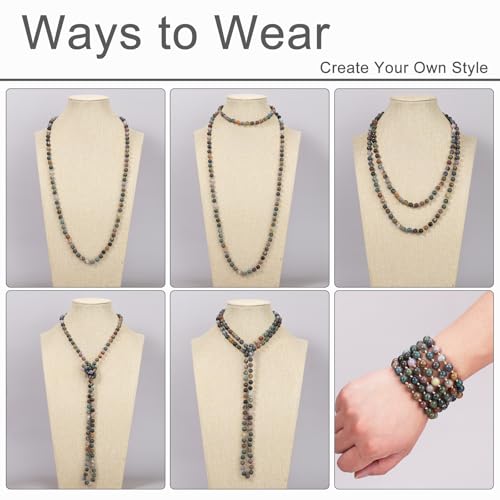 Beaded Necklace Hand Knotted for Woman - color: India Agate