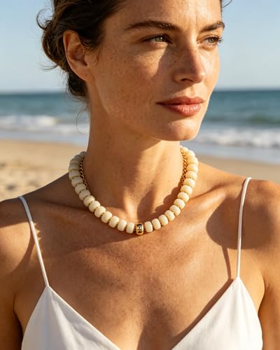 Chunky Beaded Statement Necklace for Women Trendy Colorful Boho Resin Bead Choker Necklaces Summer Handmade Jewelry Gifts Accessories - color: White -1