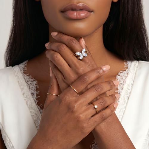 Cross Ring 14K Gold Plated 925 Silver with CZ, Stackable Rings - color: Butterfly 14K Gold, size: 5