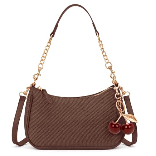 Small Shoulder Bags for Women Y2k Cute Shoulder Purse with Cherry Pendant Trendy Designer Handbag for Daily - color: A03-coffee