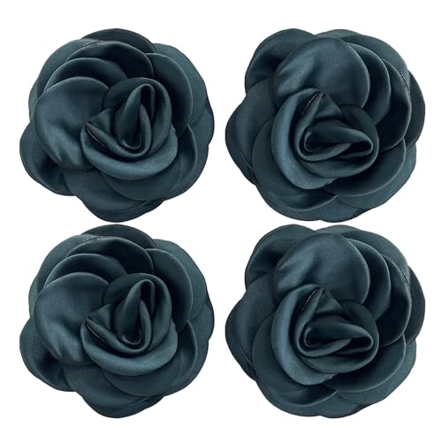 Sanrich Women's Brooches 4pcs Rose Flower Hair Clip Mexican Hair Flowers Clips Hairpin Brooch Tea Party Hats Headpieces (blackish green) - color: blackish green