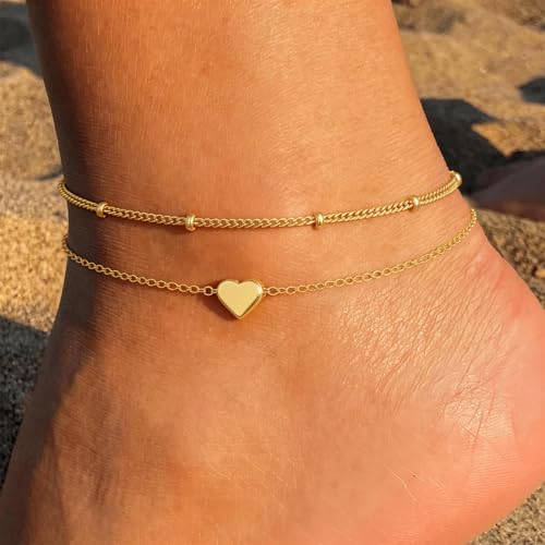 VIROMY Gold Ankle Bracelets for Women - Layered Anklets for Women Waterproof Beach Jewelry Gifts - color: Anklet E-Gold