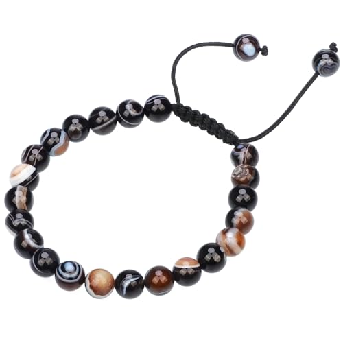 MASSIVE BEADS Natural Healing Power Gemstone Crystal Beads Unisex Adjustable Macrame Bracelets - color: Evil Eye Agate, size: 8mm