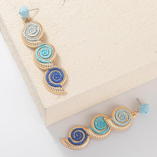 Boho Raffia Earrings Starfish Shell Seashell Dangle Drop Earrings Cute Statemnet Trendy Jewelry Summer Beach Outfits for Women - color: Blue, size: Seashell