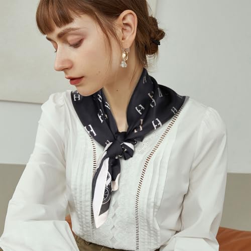 Relang Fashion Silk Satin Head Scarf for Women Hair Bandana Hair Scarf Wrap Neck Scarf for Women 27.5×27.5 inches - color: Black White
