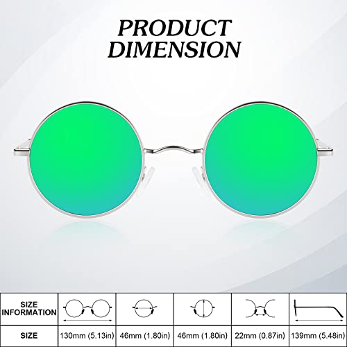 Round Polarized Sunglasses Men Women,Retro Metal Hippie Shades with 100% UV Protection - color: A10- Silvery Frame Green Lens