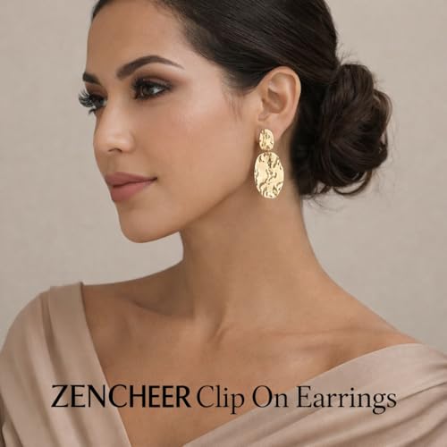 Chunky Irregular Geometry Clip On Earrings for Women, Matte Gold/Silver Retro Oval Dangle Drop Clip Earrings Non Pierced Clips Stetement Jewelry Gifts - color: Gold