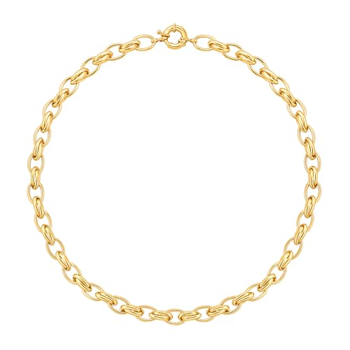 Aobei Pearl 18K Gold Plated Paperclip Chain Choker Satellite Chain Freshwater Cultured Biwa Pearl Pendant Necklace Dainty Turquoise Jewelry for Women - color: Chunky Elliptical Chain