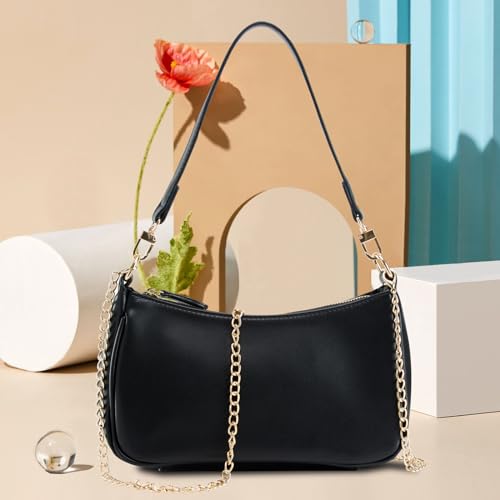 Shoulder Bag for women Crossbody Bags Retro Classic Small Hobo Purse Clutch Tote Handbags with Zipper Closure - color: Black