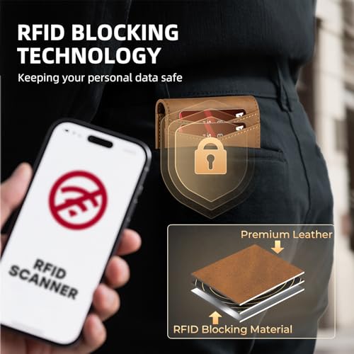RUNBOX Wallet for Men -Slim Rfid Leather Mens Bifold Novelty Wallets 2 ID Window With Gift Box Men's Accessories | Slim - color: CH YELLOWISH BROWN