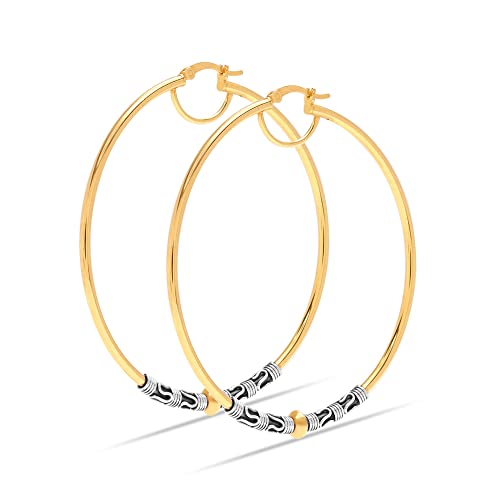 LeCalla 925 Sterling Silver Large Hoop Earrings | Lightweight Antique Bali Hoops | Two-Tone Bohemian Oxidized Balinese Earrings for Women - color: BIG Two-Tone-60mm