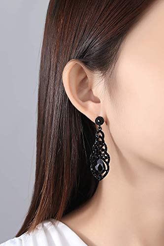 Women's Alloy Teardrop Crystal Chandelier Dangle Earrings - color: E-black