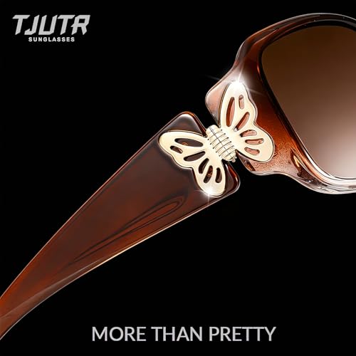 TJUTR Polarized Sunglasses for Women with Wrap Around Butterfly Design, Trendy Jackie-O Style for UV400 Protection - color: A6 Gradient Brown Frame Brown Lenses