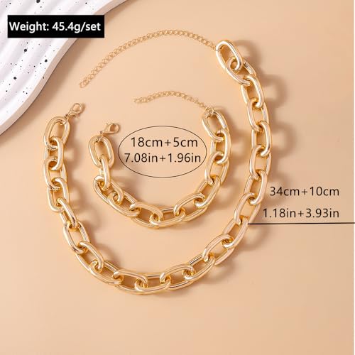 Gold Jewelry Set Chunky Gold Necklace Earring Set for Women Boho Oval Acrylic Earring Necklace Western Adjustable Choker Necklaces Bohemian Jewelry Set For Women - color: Gold D