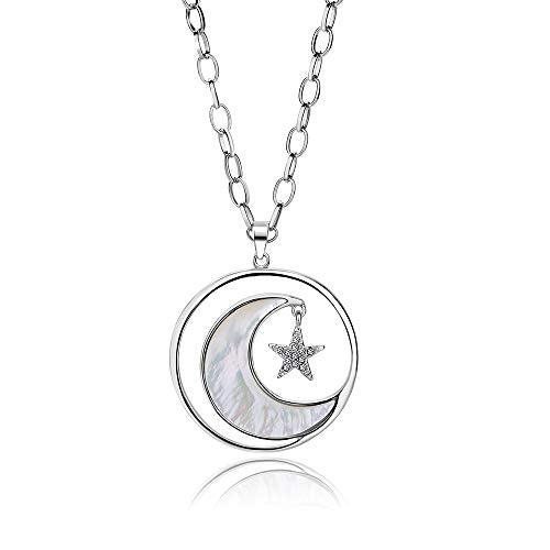 Long Moon Star Shell Pendant Necklace for Women Sweater Layered Y Statement Bohemian Chain Mother Jewelry with Gifts Box - color: SULVER