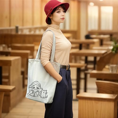 itgowisa Canvas Tote Bag for Women, Tote Bag with Zipper Inner Pocket, Zippered Canvas Bag for Shopping Work Grocery Everyday - style: Reader