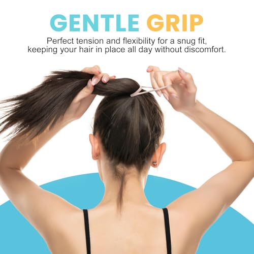 HOYOLS Soft Large Seamless Hair Ties, Gentle Stretch Nylon Ponytail Holder Bands for Thick Heavy Curly Hair, No Slip No Damage Scrunchies Headbands 100 Pcs (Light Blonde) - color: Light Blonde
