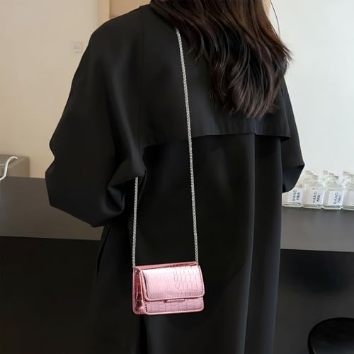 Sightor Silver Mini Crossbody Bag for Women, PU Leather Small Evening Purse, Dressy Clutch Handbag for Nightclub Parties - color: Pink