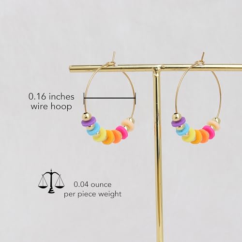 Natural Stone Beaded Hoop Earrings for Women, Boho Handmade Lightweight Hypoallergenic Trendy Summer Beach Accessories Fashion Jewelry Gift - color: multicolor