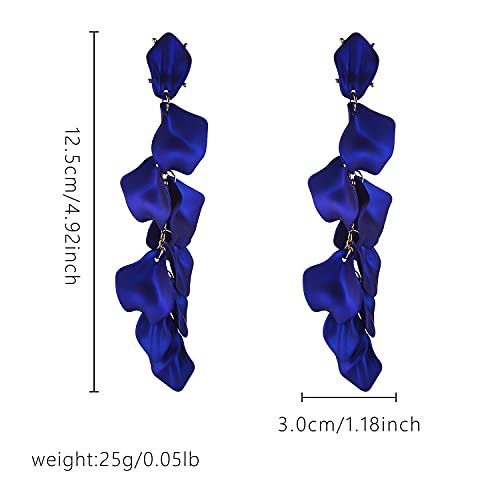 Long Acrylic Rose Petal Earrings Dangle Exaggerated Flower Earrings Drop Statement Floral Tassel Earrings for Women - color: Long Acrylic Rose Petal Earrings-Blue