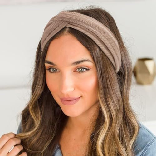 DRESHOW 8 Pack Headbands for Women Yoga Knotted Headbands Elastic Criss Cross Hair Accessories Sports Head Wrap Non Slip - color: 8 Pack: Pleated Style Wheat Fringe Pattern