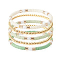 GOOJIDS Surfer Heishi Clay Bead Bracelets for Women Bohemian Stackable Gold Plated Beaded Stretch Bracelets Elastic Layering Friendship Bracelets Set Boho Jewelry - color: C-New Green Color Sets