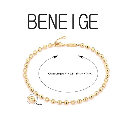 BENEIGE Women Bracelet 14K Gold Plated Paperclip Satellite Bead Ball Oval Cuba Cable Box Chain Daily Charm Layered Link Silver Bracelets Adjustable Jewelry - style: Beaded Chain