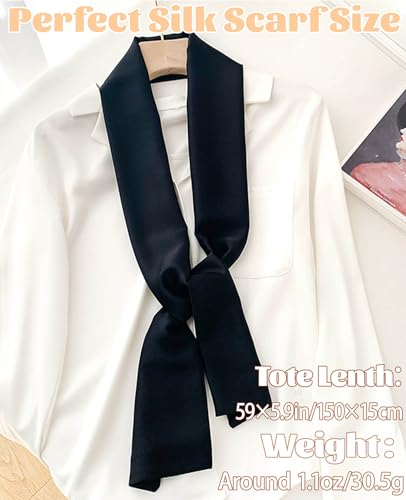 kcctoo 59” Long Silk Like Head Scarf Women's Fashion Square Neck Satin Scarfs for Bag Hair Scarves Gift 59 * 5.9” - color: Z8 Black 59" X 5.9"