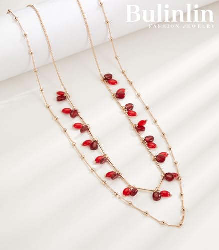 BULINLIN Layered Long Necklaces for Women Long Beaded Chain Necklace CostumeJewelry Mothers Day Gifts for Mom - color: Red