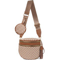 Valentoria Large Woven Leather Crossbody Bags for Women Checkered Bum Bag Sling Bag Purse Adjustable Strap Detachable Wallet | Woven - color: Brown&white Checkered