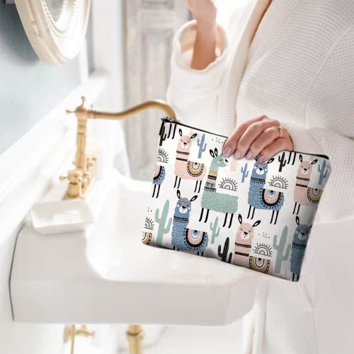 Cute Makeup Bag for Purse Canvas Waterproof Funny Cosmetic Bags for Women Zipper Travel Toiletry Pouch-Alpaca Makeup Bags - color: Alpaca Makeup Bags