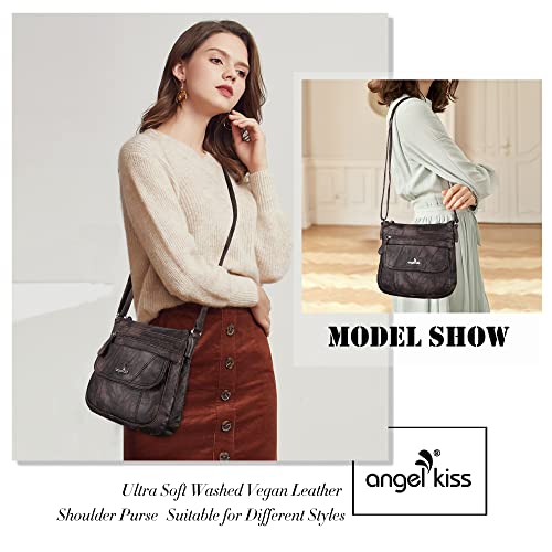 Angelkiss Small Womens Crossbody Bag Leather Shoulder Purse for Women Hobo Bag with Adjustable Shoulder Strap - color: Coffee