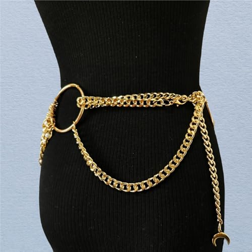 THREEBOY Women Apparel Belts Fashion Sexy Multilayer Metal Pearl Waist Chain Belt - color: Gold Pearls