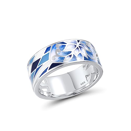 Santuzza 925 Sterling Silver Enamel Flower Pattern Ring for Women - color: Lily