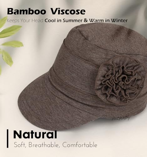 Hachapy Soft Newsboy Cap for Women Slip on Headwear Summer - color: Dark Brown Grey