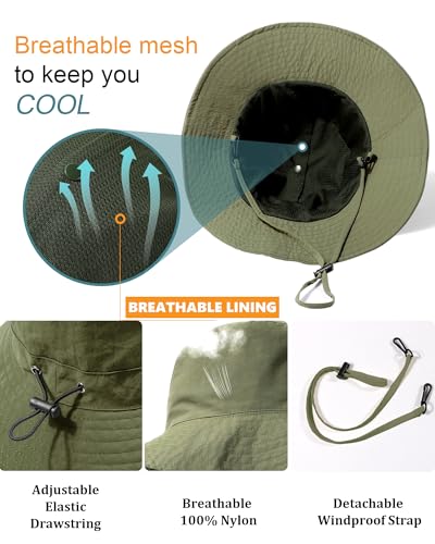 Water-Resistant Sun UPF 50+ Bucket Hat Protection Packable Brimmed Boonie for Women Men Summer Lightweight Hiking Outdoor Cap - color: Army Green
