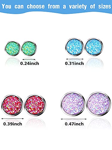 Boao 15 Pairs Druzy Stud Bulk Earrings Set Stainless Steel Round Post Earrings Bohemian Pierced Jewelry for Women - size: 6.0 Millimeters