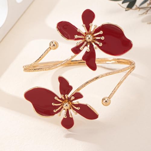 Arm Cuff Jewelry for Women Adjustable Flower Cuff Bangle Bracelet Gold Armband Upper Jewelry Gifts for Women Boho Western Accessories - color: A5:red flower